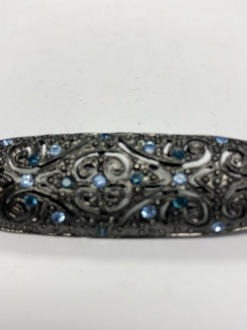 Decorative Gunmetal Brooch  with Blue Rhinestones
